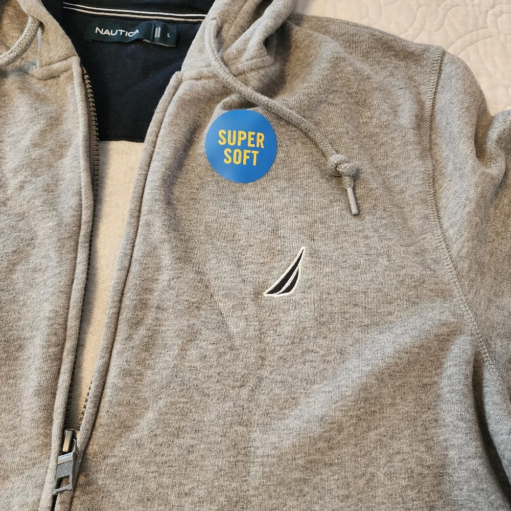 Nautica Gray Zip-Up Sweater Soft Casual Design - Picture 8 of 9